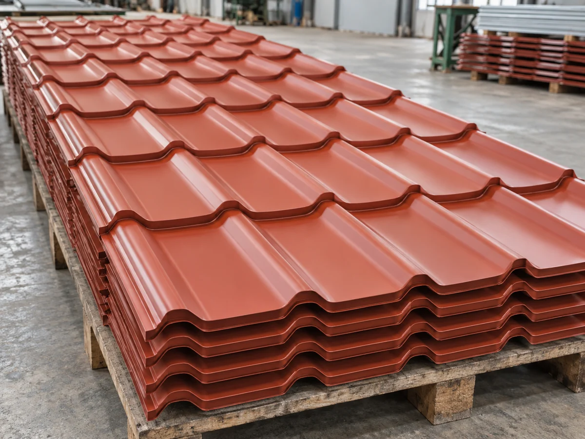Tôn kim loại dập sóng ngói màu đỏ — ảnh demo AI