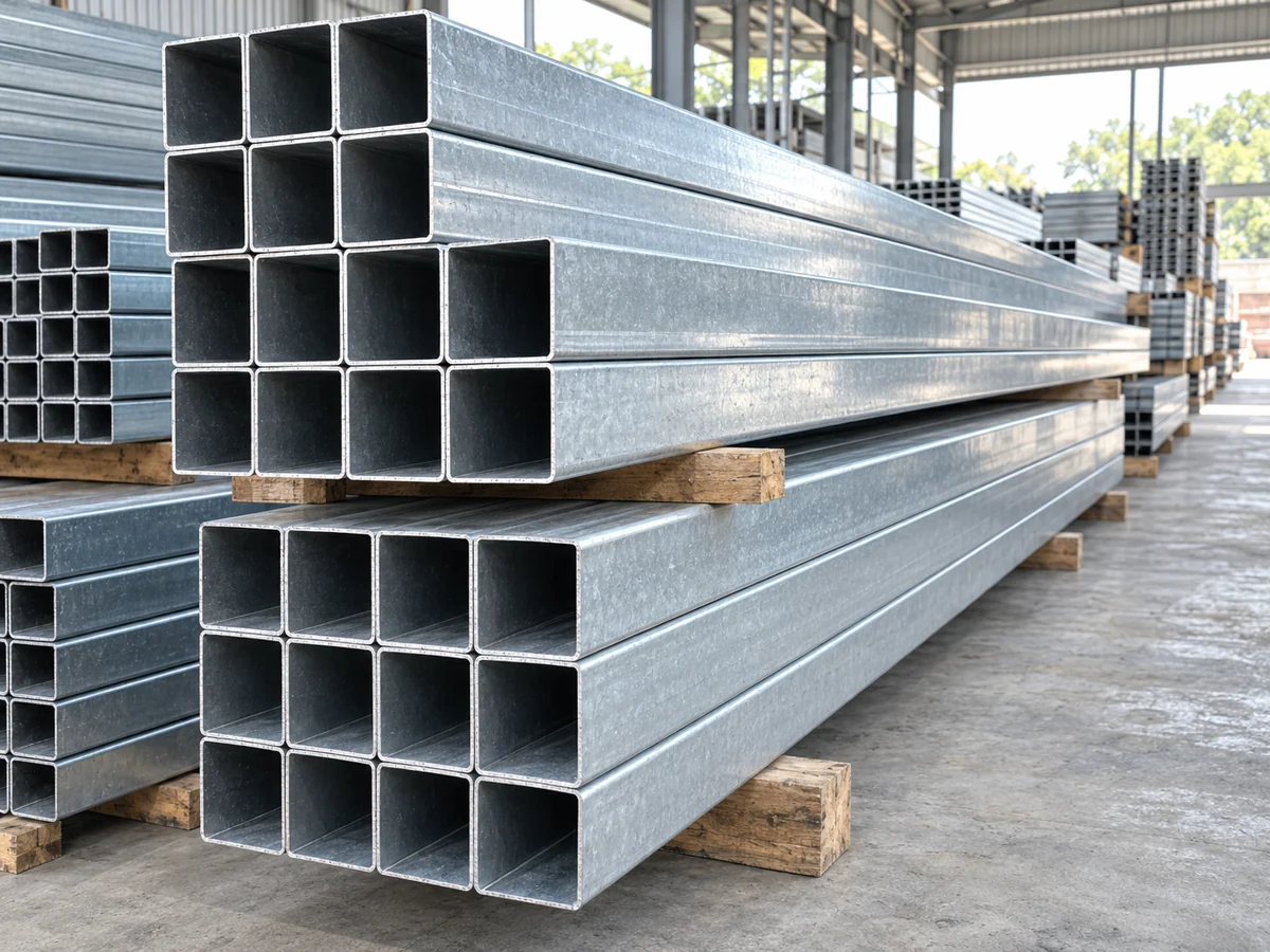 Thép hộp mạ kẽm vuông và chữ nhật tại kho — ảnh demo AI
